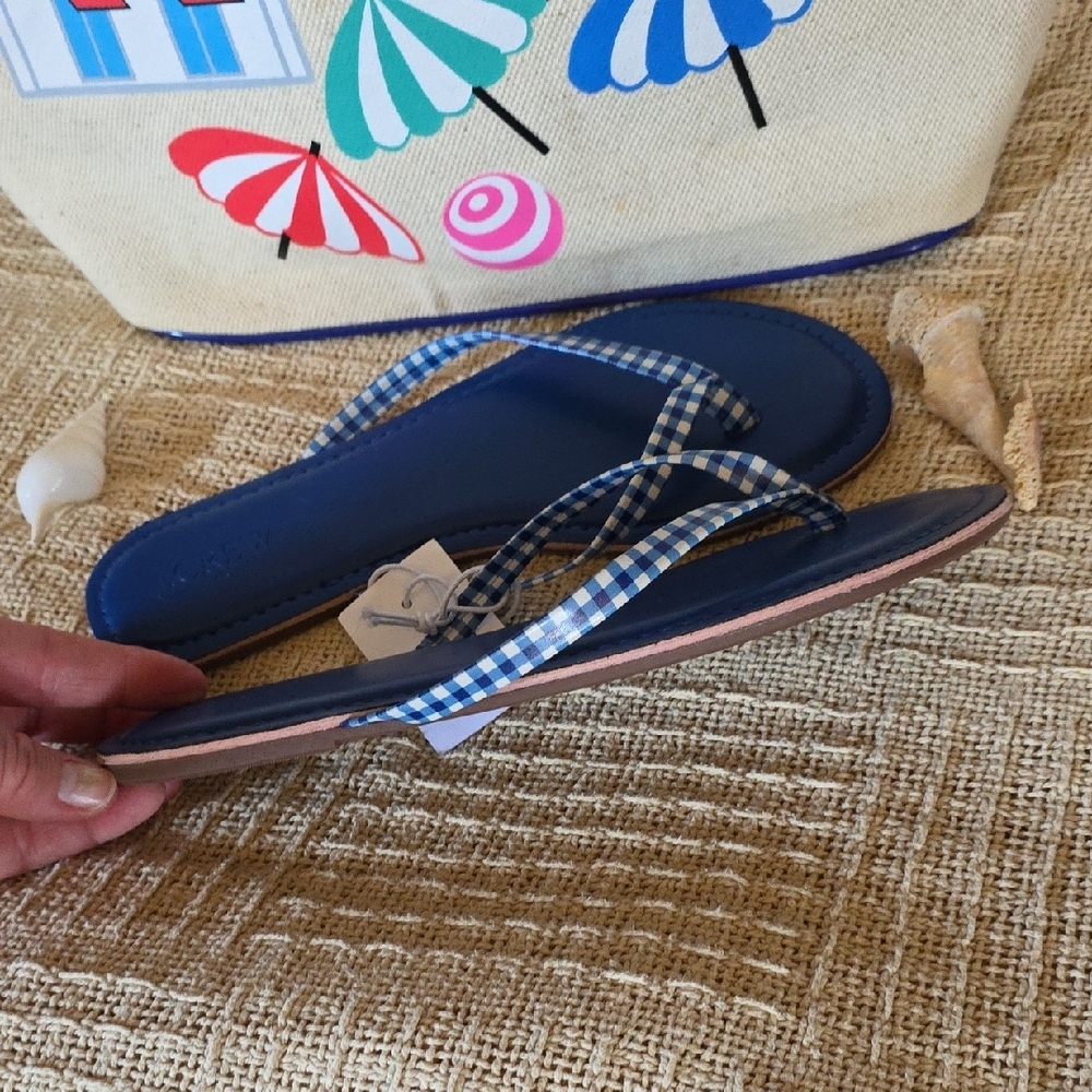 *SOLD**J. Crew Blue Size 8 Gingham Flip Flops Coastal - Picture 6 of 8